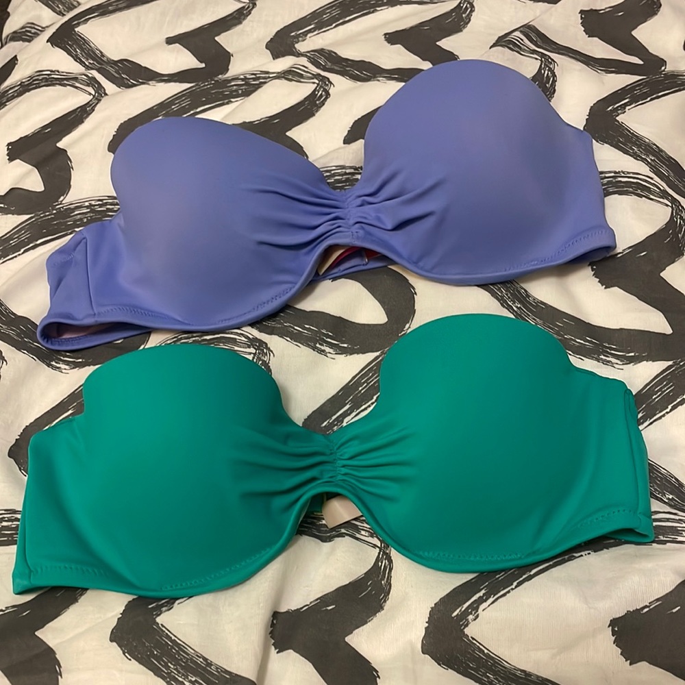Bikini tops size 36B colors green and periwinkle blue